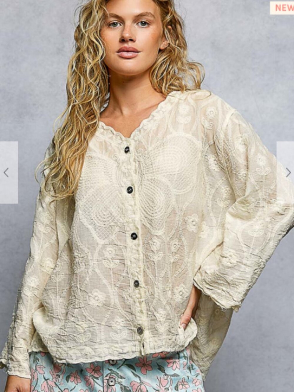 153. Brand New POL Embroidered Butterfly and Flower Button Down Top
